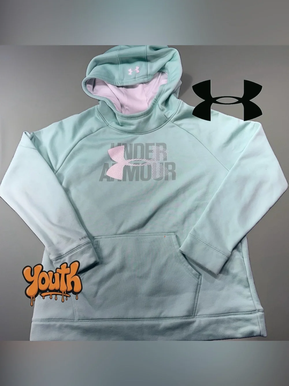 Under Armour Youth Mint Green Hoodie with Pink Logo